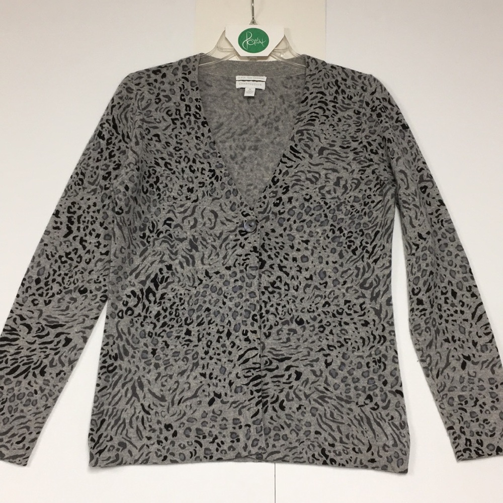 Cashmere Animal Print Cardigan Sweater, Size M